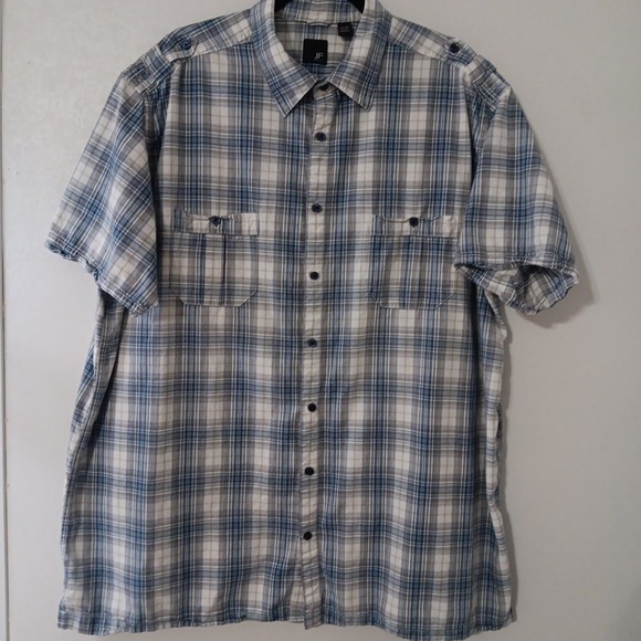 J. Ferrar‎ Shirt Men 2XL Tall Blue Short Sleeve Button Up Cotton - Picture 8 of 13